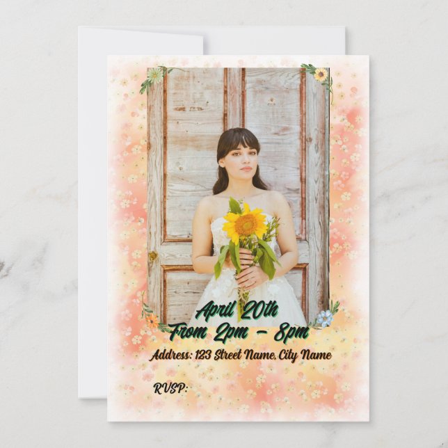 Convite para aniversário de flores e borboletas (Verso)