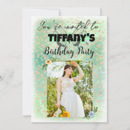 Convite para aniversário de flores e borboletas