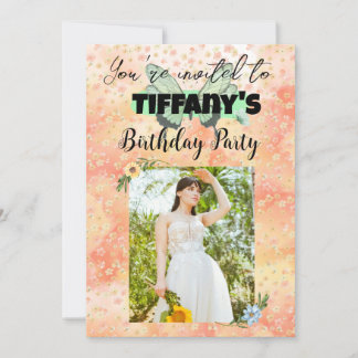 Convite para aniversário de flores e borboletas