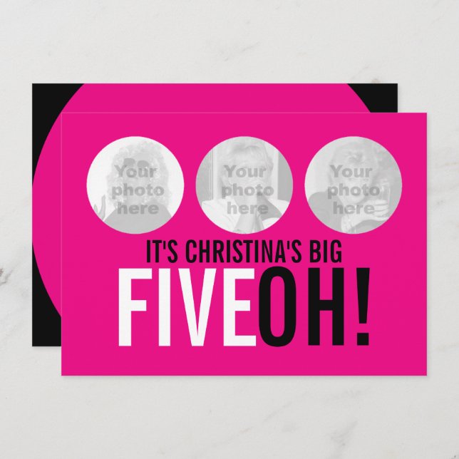 Convite para aniversário de fotos FIVEOH!, cor-de- (Frente/Verso)
