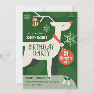 Convite para aniversário de Natal de veados clássi