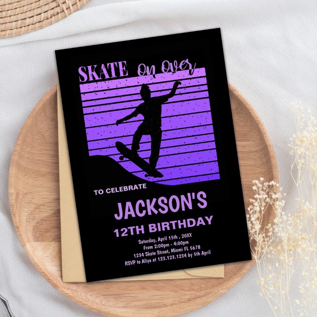Convite para Aniversário de Púrpura (Purple Skateboard Birthday Invitations)