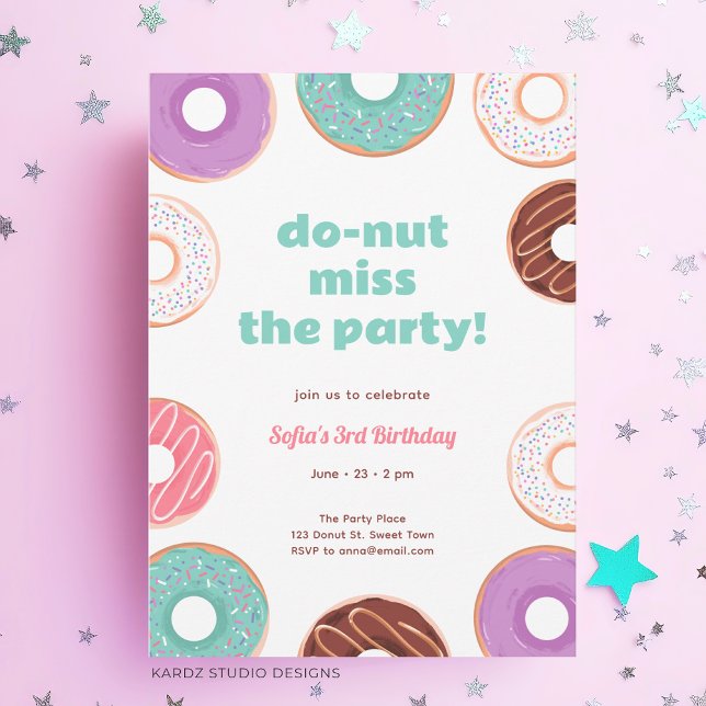 Convite para aniversário de rosquinhas (Customize this sweet donut birthday invitation with any girl's age. )
