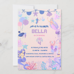 Convite para Aniversário de Sereia Editável