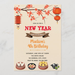 Convite para aniversário de soma dimsum chinês