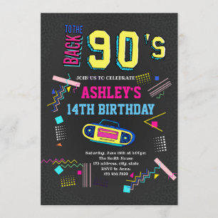 Convite para aniversário de tema dos anos 90