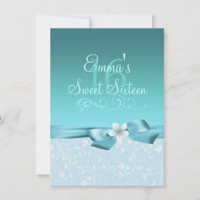 Convite para Aniversário do Arco e Flor Azul/Branc (Frente)