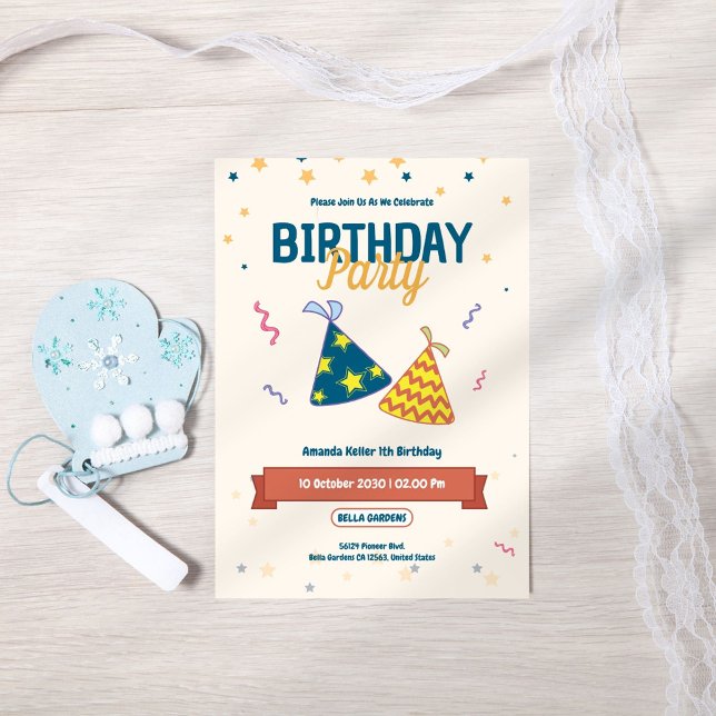 Convite para Aniversário do Colorir Party Hat (Criador carregado)