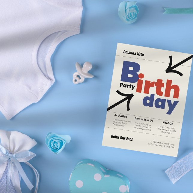 Convite para Aniversário do Estilo Suiço Moderno (Criador carregado)