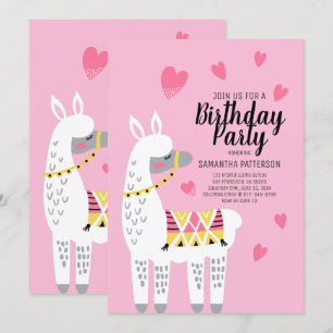 Convite para Aniversário do Modern Cute Llama