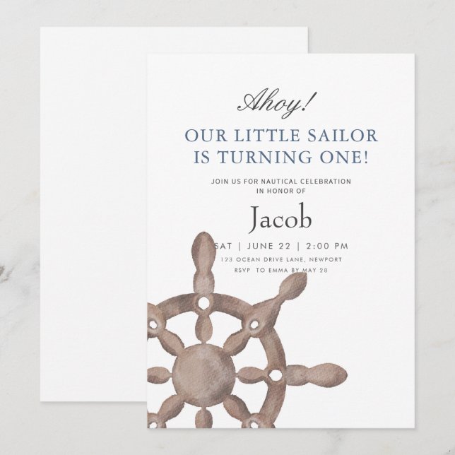 Convite para Aniversário do Pequeno Marinheiro (Frente/Verso)