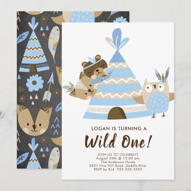 Convite para Aniversário do Teepee Wild (Frente/Verso)