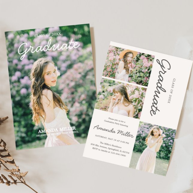 Convite para Anúncio de Foto de Graduação (Photo Graduation Announcement Graduation Party Invitation with Front and Back)