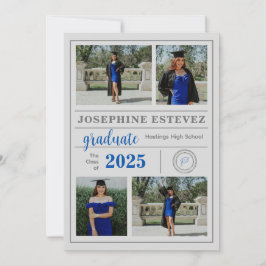 Convite para Anúncio de Foto de Graduação de Cinza