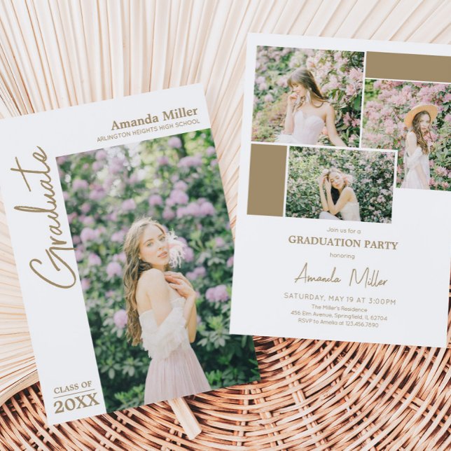 Convite para Anúncio de Graduação de Fotos Moderna (Modern Graduation Photo Announcement Invitation with Front and Back)