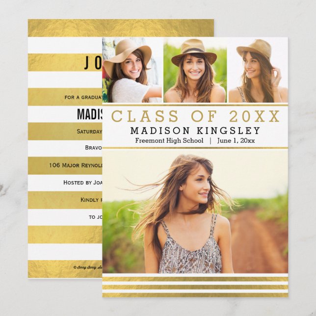 Convite para Anúncio de Graduação de Stripes Cláss (Frente/Verso)