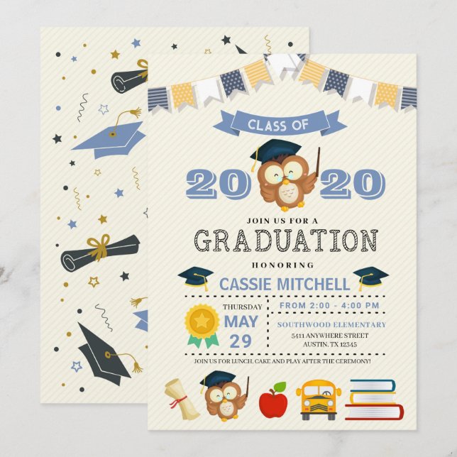 Convite para Anúncio de Graduação para Crianças do (Frente/Verso)