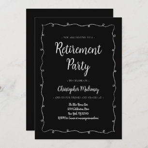 Convite para aposentadoria preto e branco minimali