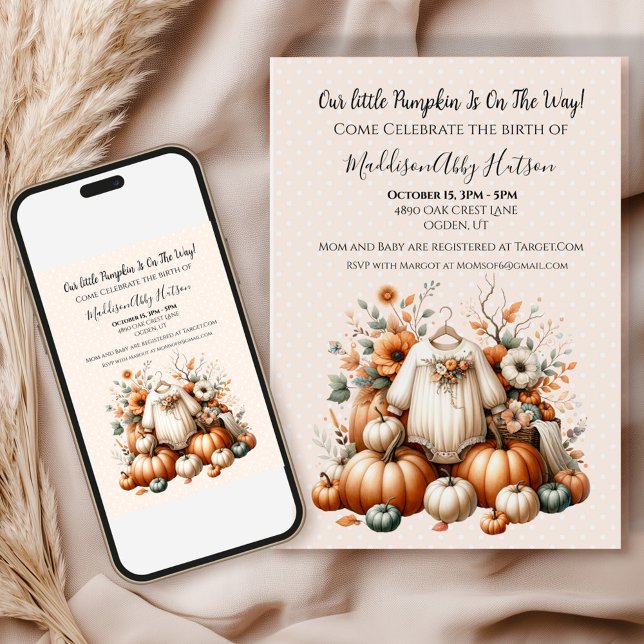 Convite para apresentação de bebê de abóbora (Celebrate the cozy autumn season with a personalized fall design made just for you! )
