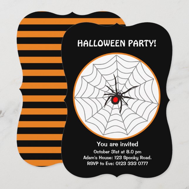 Convite para aranha de viúva preta do Halloween (Frente/Verso)