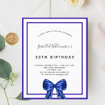 Convite para arco branco azul real de aniversário<br><div class="desc">Um moderno,  elegante e convite. Um fundo branco decorado com quadros azuis reais e um arco. Personalize e adicione um nome e detalhes. Letras pretas coloridas.</div>
