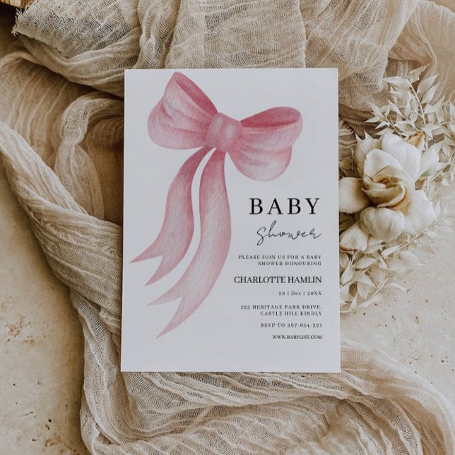Convite para Arco Rosa chá de fraldas (Baby Shower Pink Bow Invitation)