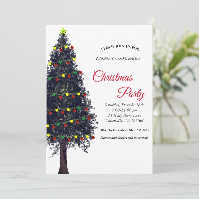 Convite para árvores festivas de Natal Elegante (Em pé/Frente)