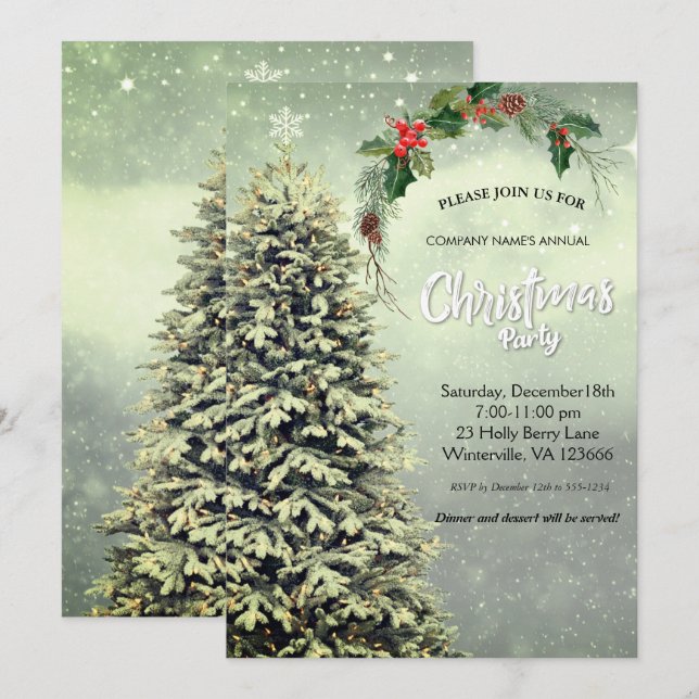 Convite para árvores festivas de Natal Elegante (Frente/Verso)