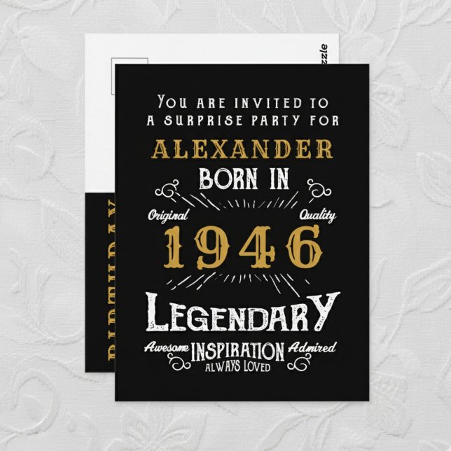 Convite para as Lendas do Ouro Negro dos 80 Anos d (1946 birthday invitation postcard. Background white lace.)