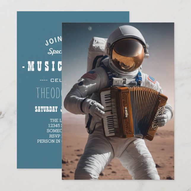convite para astronauta acordeão (Frente/Verso)