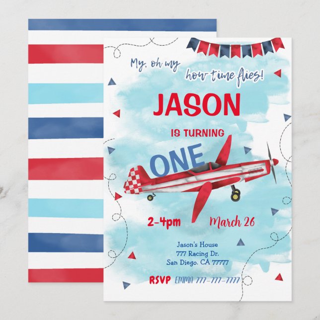 Convite para avião editável (Frente/Verso)