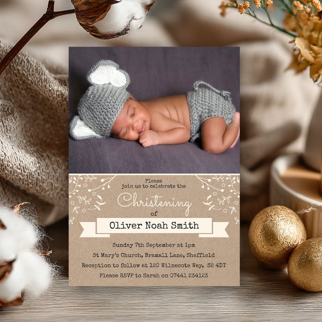 Convite para Baby Boy Christening/Baptism (Sweet beginnings 💙 Celebrate your little one’s christening with this charming rustic invite.)