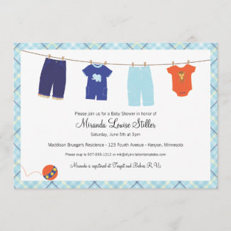Convite para Baby Clothesline - Menino