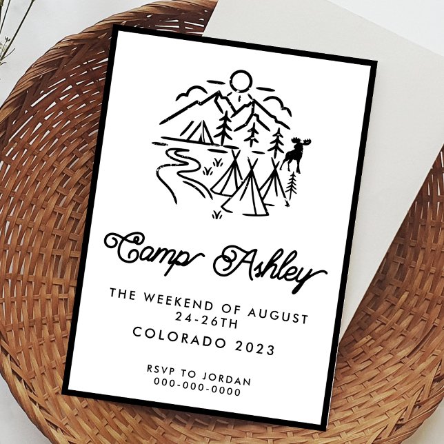 Convite para Bachelorette de Camp Preto e Branco (Criador carregado)