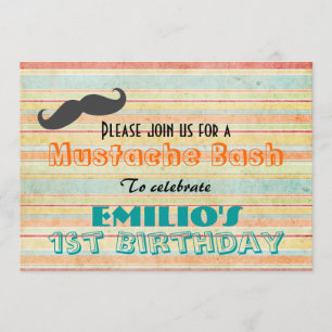 Convite para Bacia de Aniversário de Mustache