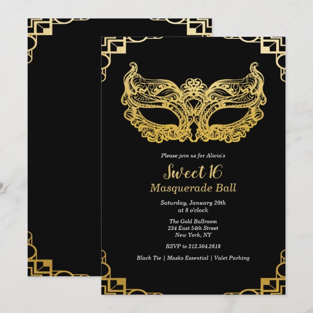 Convite para Baile de Máscaras Sweet 16 (Frente/Verso)