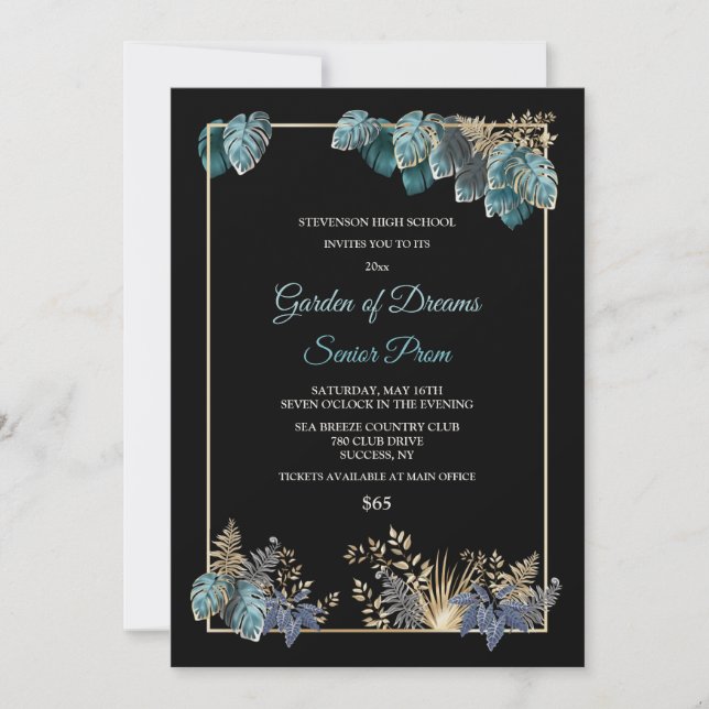 Convite para Bailes de formatura de Folhas Tropica (Frente)