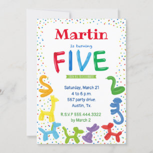 convite para balões de animais de 5 aniversário