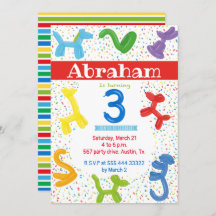 Convite para balões de animais do terceiro anivers