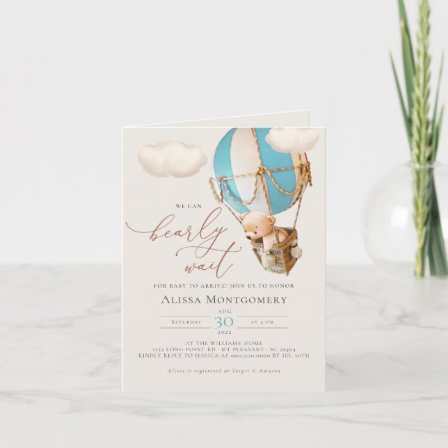 Convite para Balões de Ar Quente de Urso Azul (Frente)