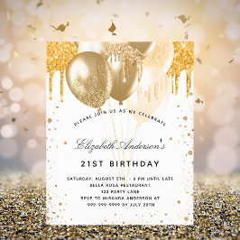 Convite para balões de ouro branco de aniversário