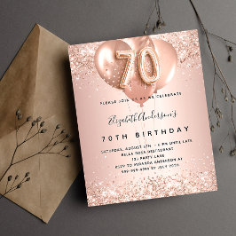 Convite para balões de ouro rosa de 70 de aniversá