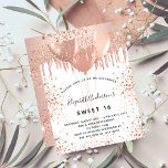 Convite para balões de rosa de ouro doce 16<br><div class="desc">Para um doce elegante 16, 16 anos. Na frente: Um fundo branco na moda. Decorado com rosa dourado, pingos, pintura com aspecto pingado e balões. Personalize e adicione um nome, idade e detalhes da festa. O nome é escrito com um estilo escrito manualmente Back: um fundo metálico falso de ouro...</div>