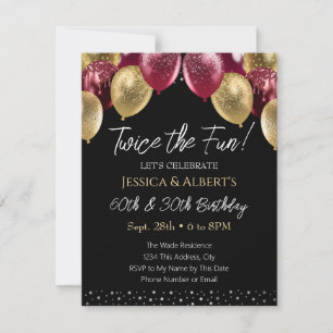 Convite para Balões Vermelho e Dourado de Duplo An