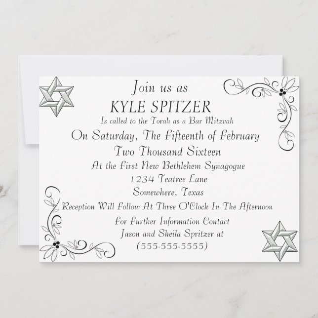 Convite para Bar formal Mitzvah (Frente)