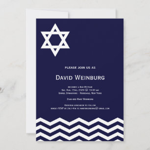 Convite para Bar Mitzvah Azul Chevron Blue Star