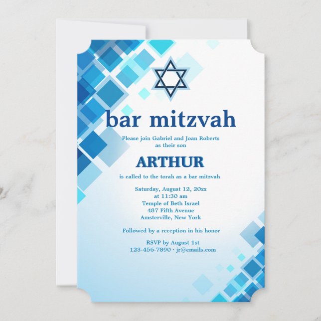 Convite para Bar Mitzvah Quadrado Brilhante (Frente)