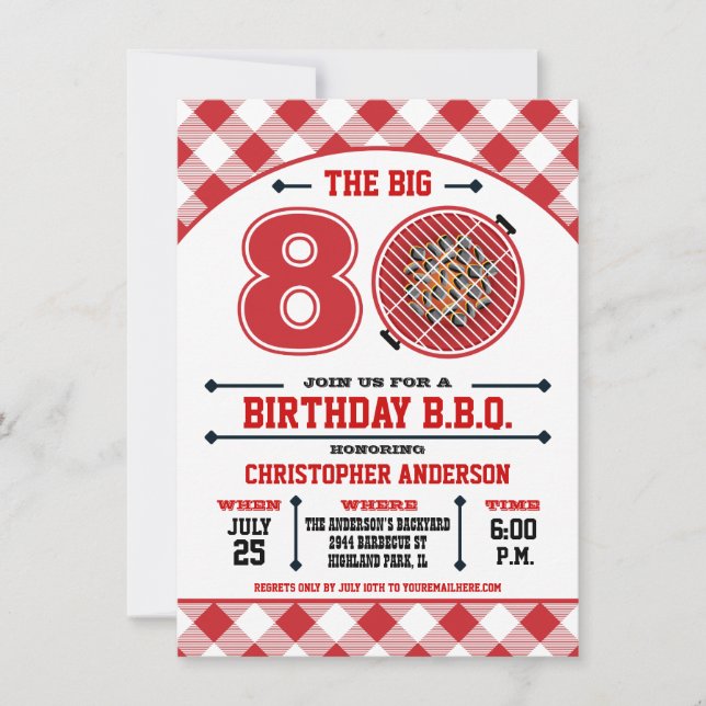 Convite para Barbecue de 80 Birthday (Frente)