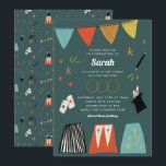 Convite para Bat Mitzvah, Bar do Teal Magic Show<br><div class="desc">Aprecie os seus convidados com um tema de apresentação do Magic Show. Este design tocável apresenta ilustrações desenhadas à mão cheio de mágica divertida e atraente sobre um belo fundo teal! Personalize com os detalhes de seu próprio partido e reúna a parte com o pacote de fornecimento do cheio Magic...</div>