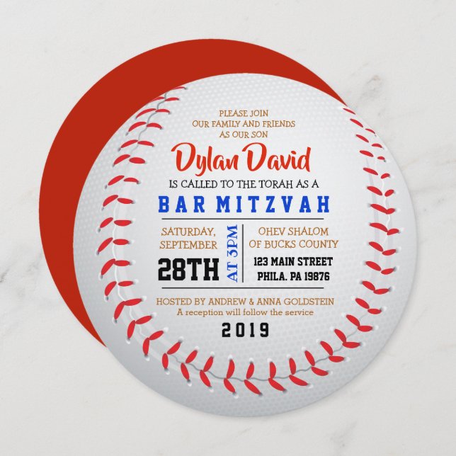 Convite para Bat Mitzvah, Bar RONDA BASEBALL (Frente/Verso)